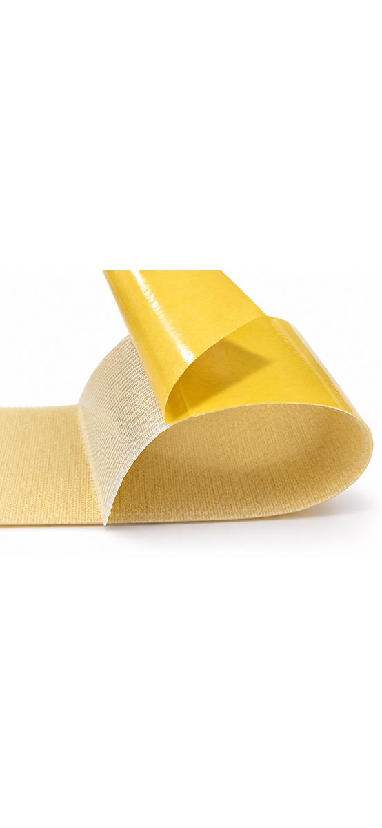 Bandă arici autoadeziv, Hook & Loop cu adeziv, scai și puf, 11 cm lățime, culoarea galben pai