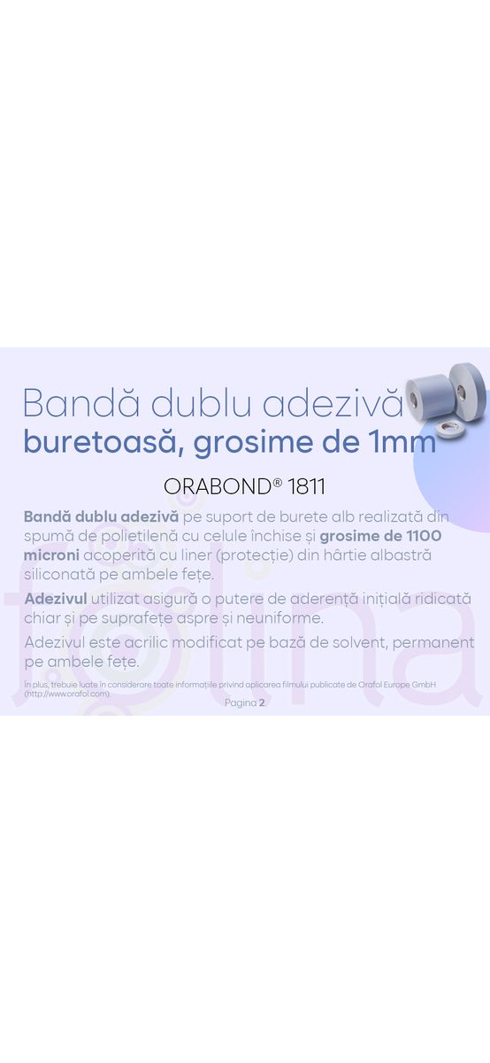 Bandă dublu adezivă buretoasă Orabond 1811, rolă de 10cm x 25m, grosime 1mm
