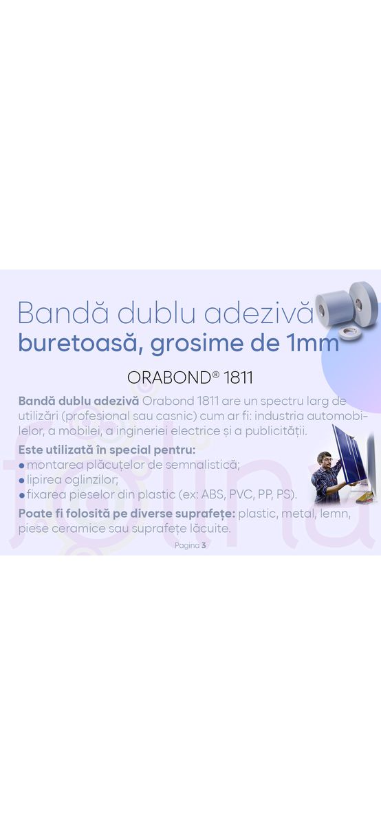Bandă dublu adezivă buretoasă Orabond 1811, rolă de 10cm x 25m, grosime 1mm
