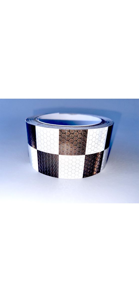 Bandă reflectorizantă autoadezivă de marcaj contur cu pătrate de culoare alb-negru pentru siguranța rutieră, rolă 5 cm x 5 m