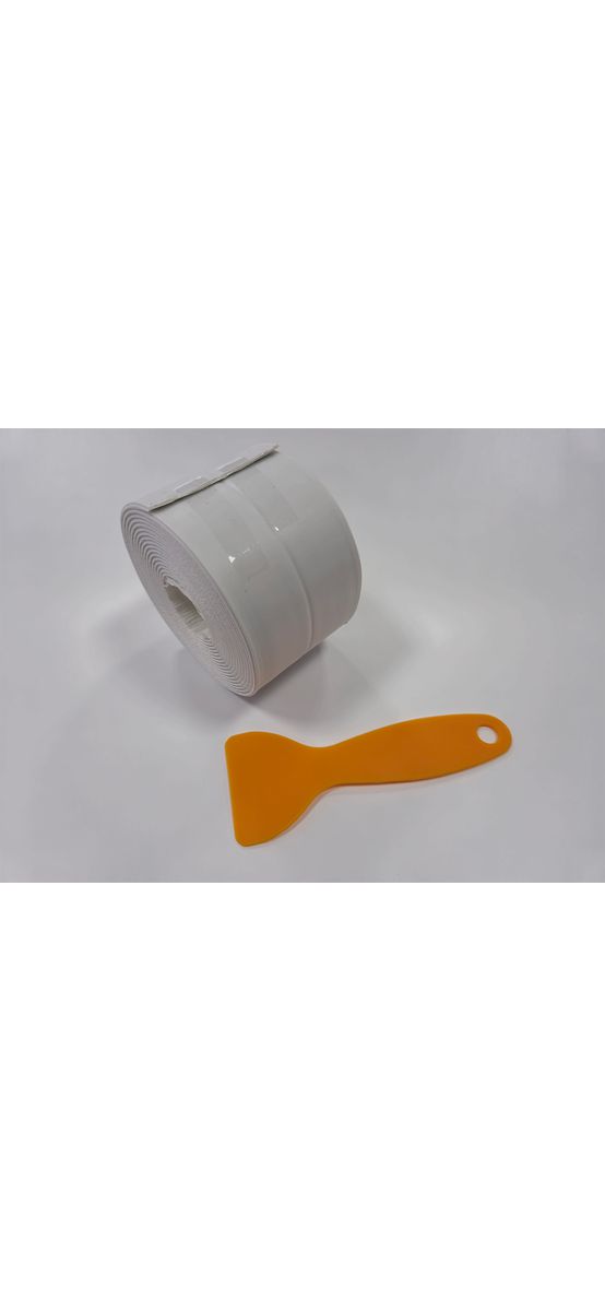 Bandă etanşare autoadezivă albă, Folina ETF12, rolă de 6 cm x 3,2 m, racletă de aplicare inclusă