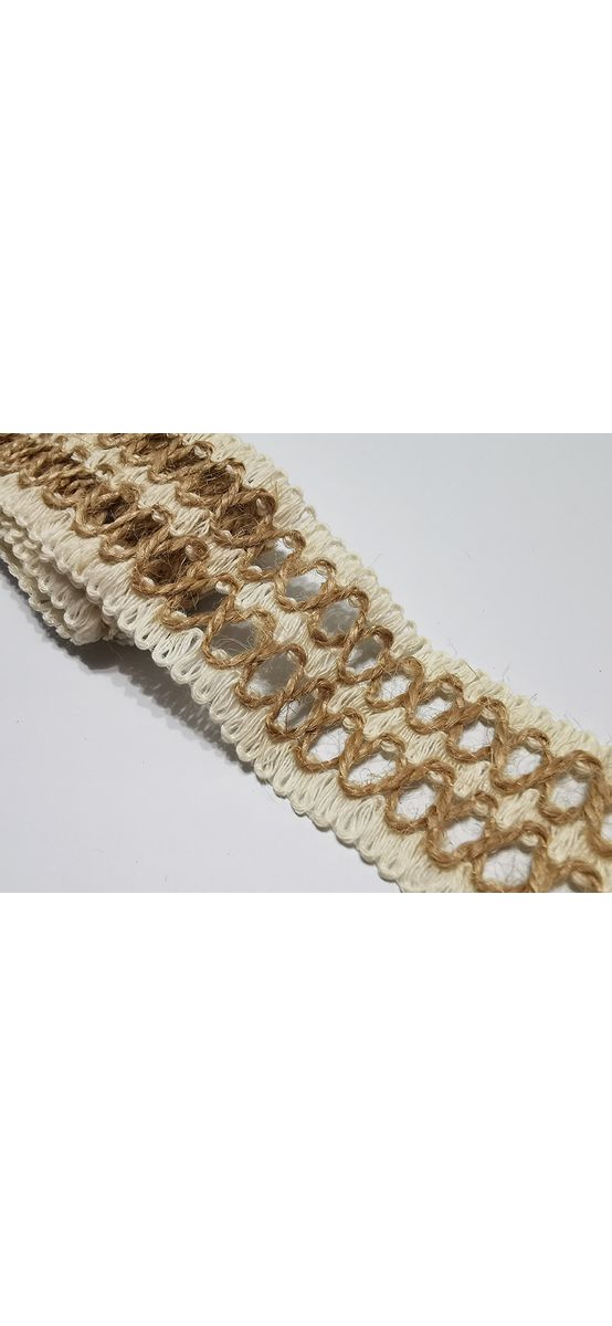 Bandă iută crem, cu model împletit, pentru artizanat şi crafturi, rolă de 4x190 cm