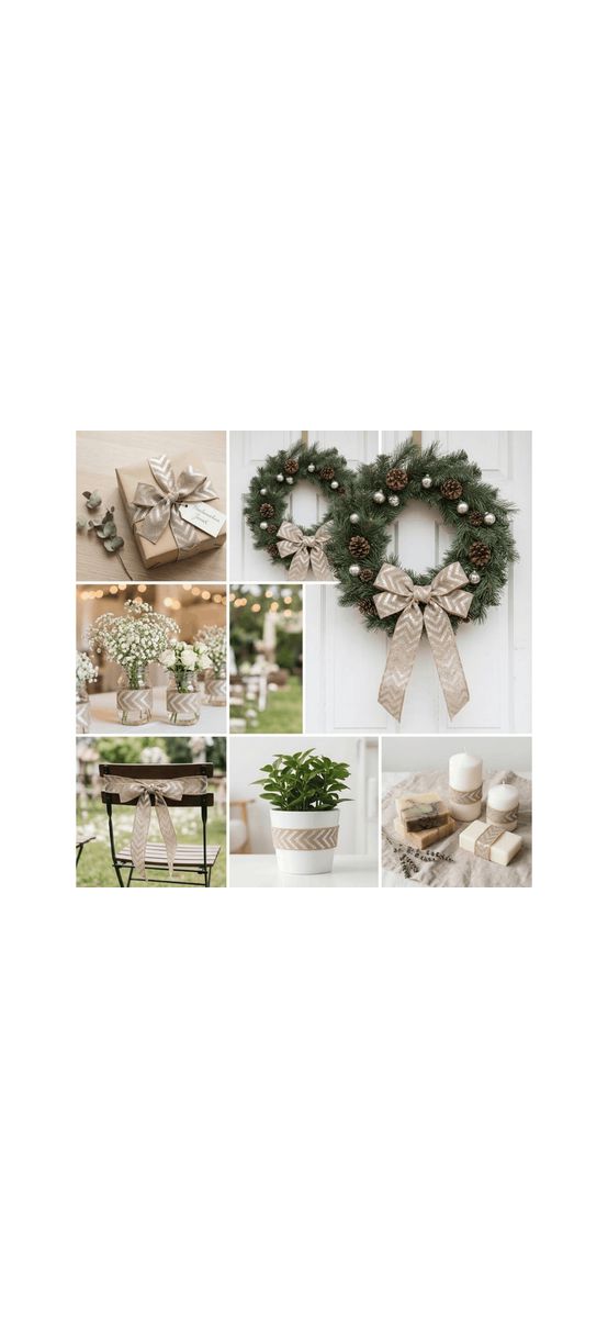 Bandă iută natur cu dungi argintii, Folina BDA13, panglică decorativă rolă 6 cm x 2 m