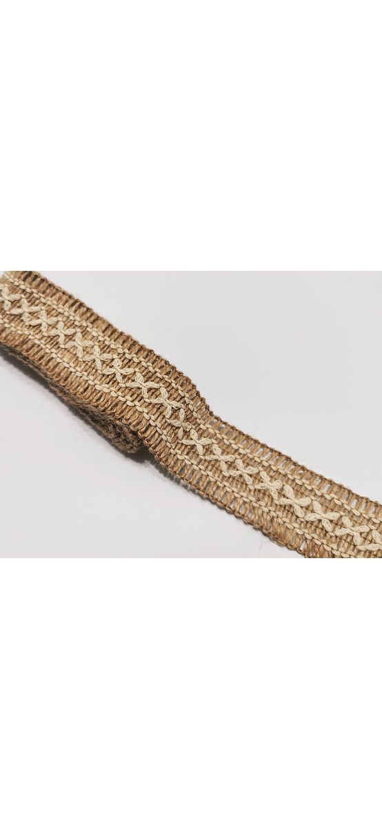 Bandă iută împletită, natur cu model crem, rolă de 4x190 cm