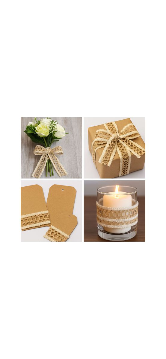 Bandă decorativă iută crem cu model împletit – rolă 4 cm x 190 cm, pentru crafturi și artizanat