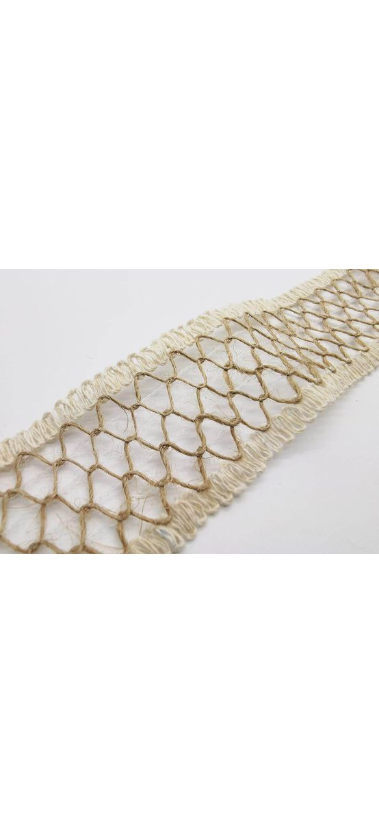 Bandă iută împletită, natur cu margini crem, 4x190 cm