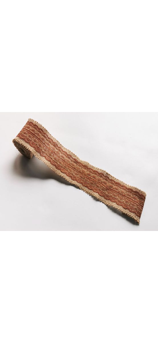 Bandă iută natur cu dantelă maro, rolă de 6x200 cm