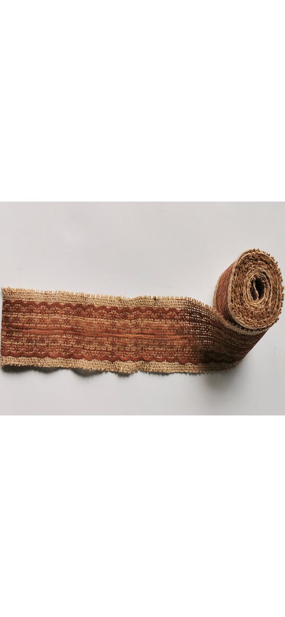 Bandă iută natur cu dantelă maro, rolă de 6x200 cm