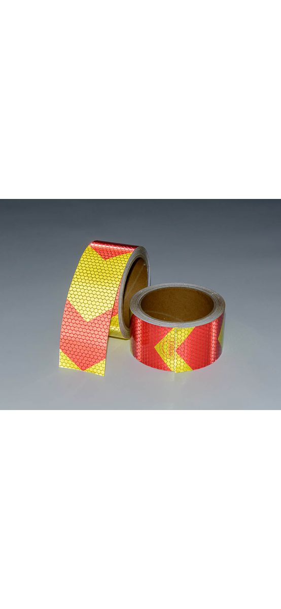 Bandă reflectorizantă autoadezivă de marcaj contur cu săgeți de culoare galben-roșu pentru siguranța rutieră, rolă 5 cm x 5 m