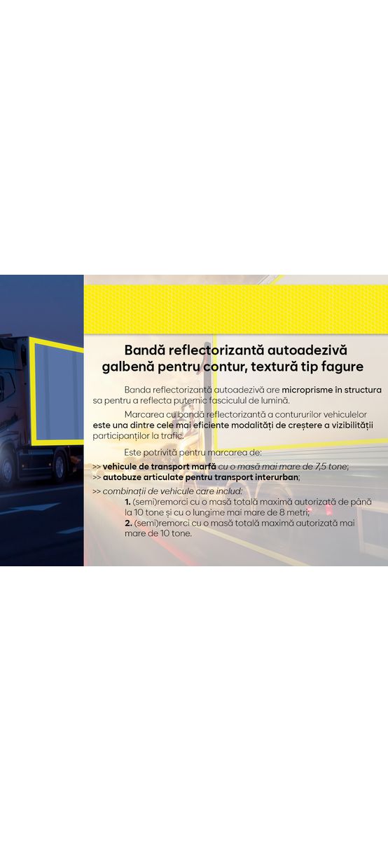 Bandă reflectorizantă autoadezivă de marcaj contur de culoare galbenă pentru siguranța rutieră, rolă 5 cm x 5 m