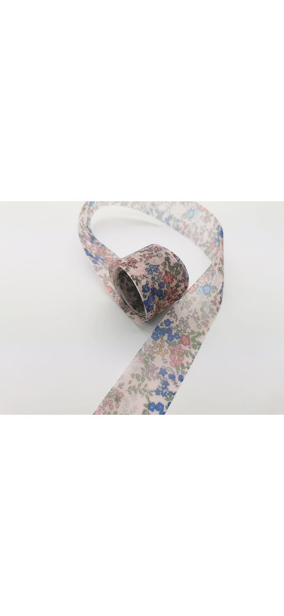 Panglică satin, Folina, bej cu flori, rolă de 4 cmx10 metri
