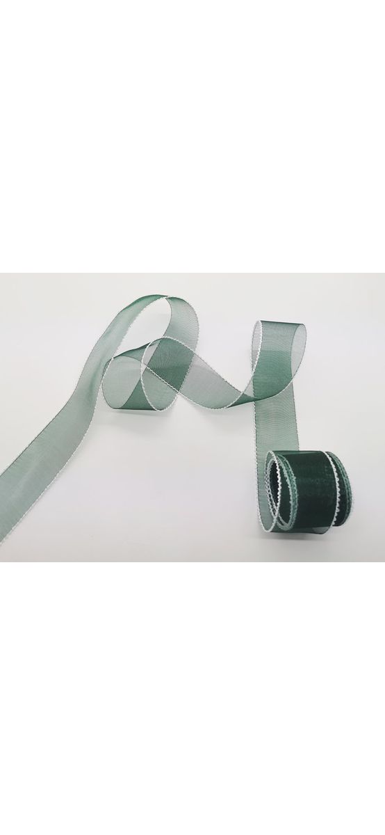 Panglică satin, Folina, verde cu margini albe, rolă de 4 cmx10 metri
