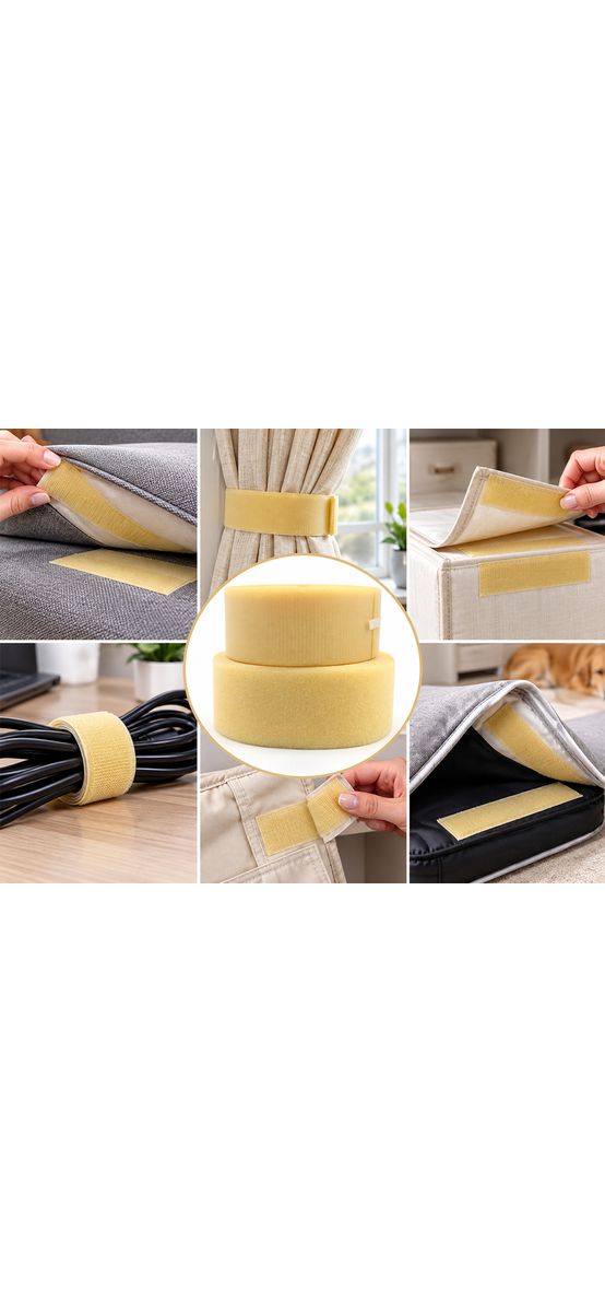 Set bandă arici, Velcro fără adeziv, benzi Hook and Loop, set bandă cu scai și puf ideală pentru cusut, role cu lățimea de 11cm - culoarea galben pai