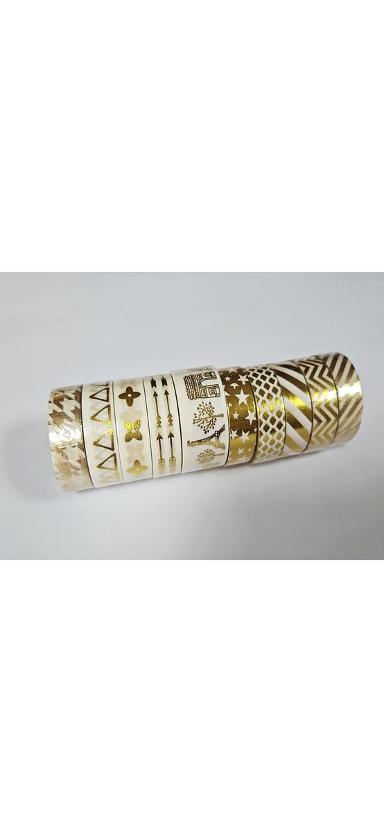Set 10 role Washi Tape, benzi adezive decorative cu modele auriu metalic