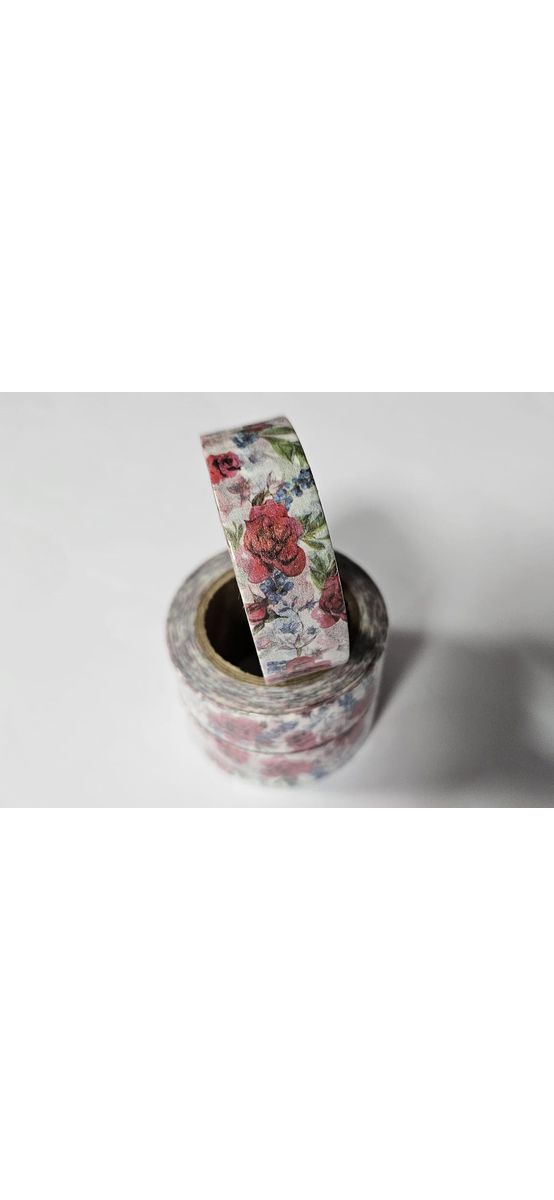 Set 3 role washi tape, bandă adezivă cu flori rosii,15 mmx10 m