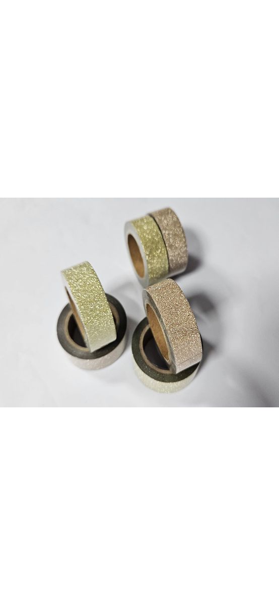 Set 6 role washi tape, bandă adezivă Glitter, sclipici auriu si bej, role de 1,5 cm x 5 metri