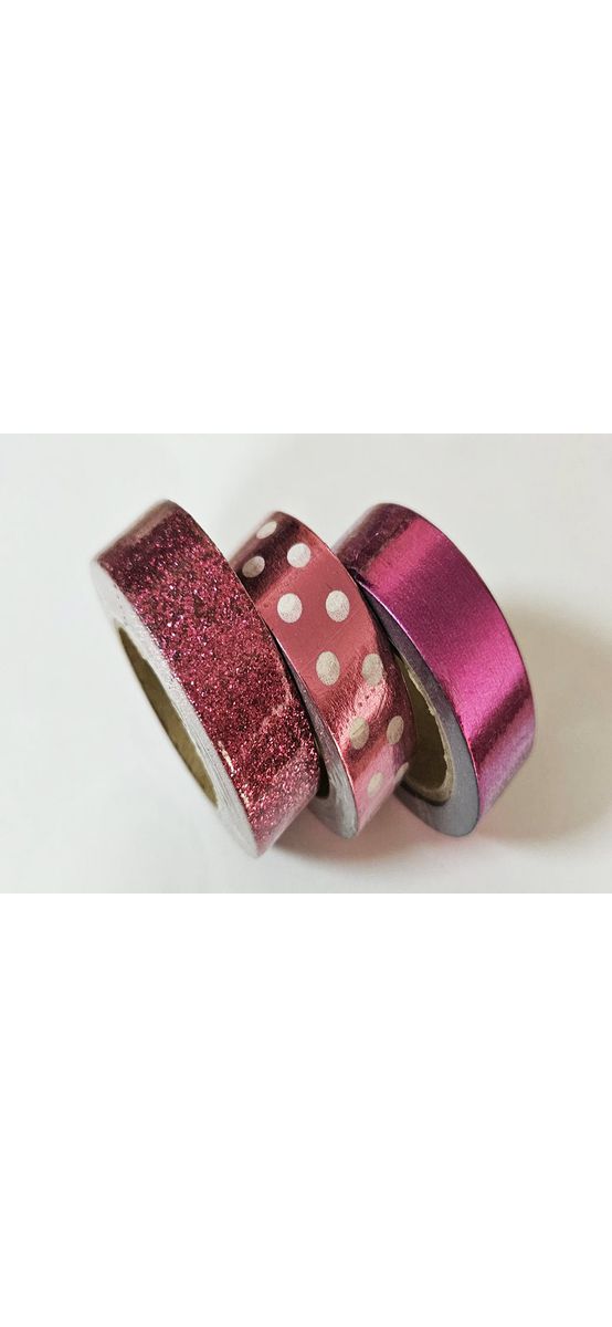 Set 3 role washi tape, benzi adezive decorative magenta metalic