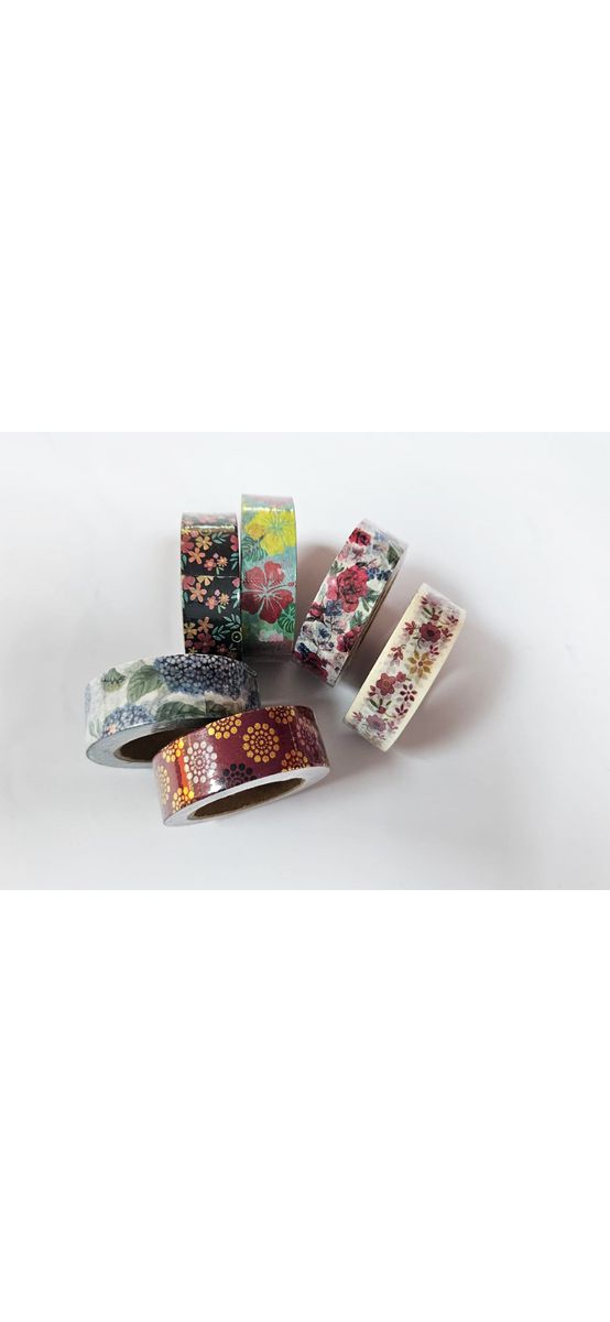 Set 6 role washi tape, benzi adezive cu flori, Folina MIX10
