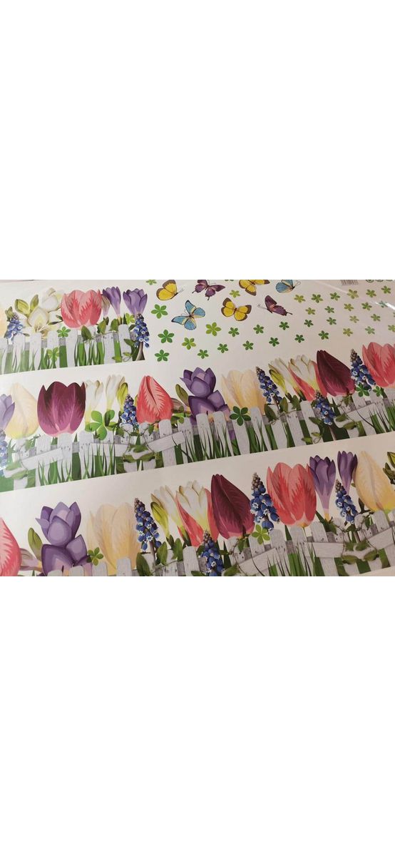 Sticker perete, Folina, bordură autoadezivă, model gard cu flori colorate, 25x165 cm