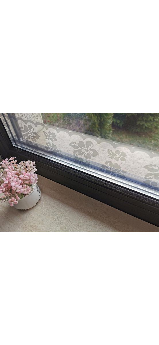 Sticker geam, Folina, bordură decorativă, model floral gri, 10x135 cm