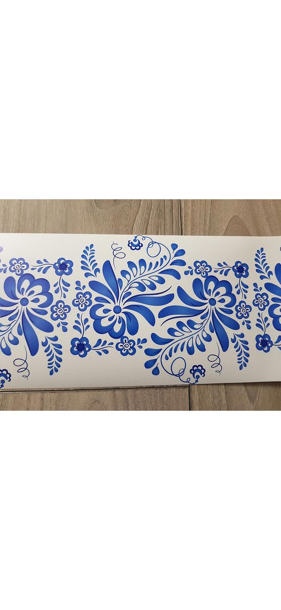 Set 3 borduri decorative autoadezive Bella, folie transparentă cu imprimeu floral albastru, role de 15 x 100 cm