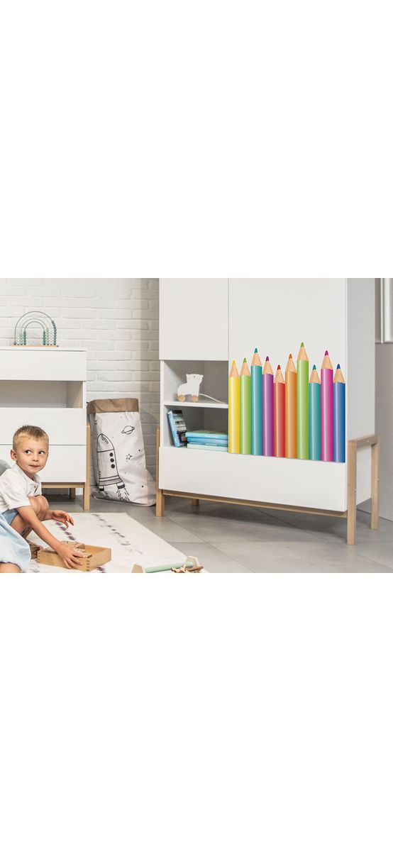 Bordură decorativă autoadezivă, Folina, Creioane colorate, multicolor, 45 x100 cm, racletă de aplicare inclusă