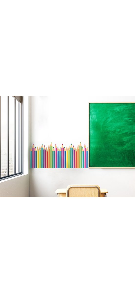 Bordură decorativă autoadezivă, Folina, Creioane colorate, multicolor, 45 x100 cm, racletă de aplicare inclusă