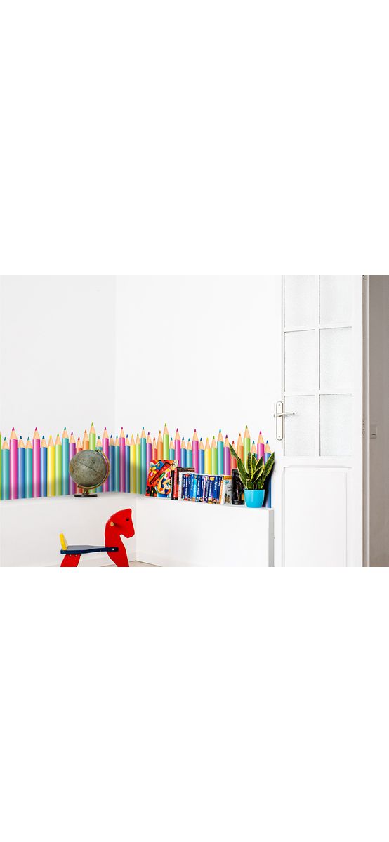 Bordură decorativă autoadezivă, Folina, Creioane colorate, multicolor, 45 x100 cm, racletă de aplicare inclusă