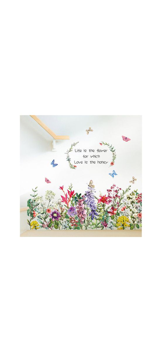 Sticker tip bordură decorativă cu flori de câmp şi fluturi, pentru perete sau geam, 70x100 cm