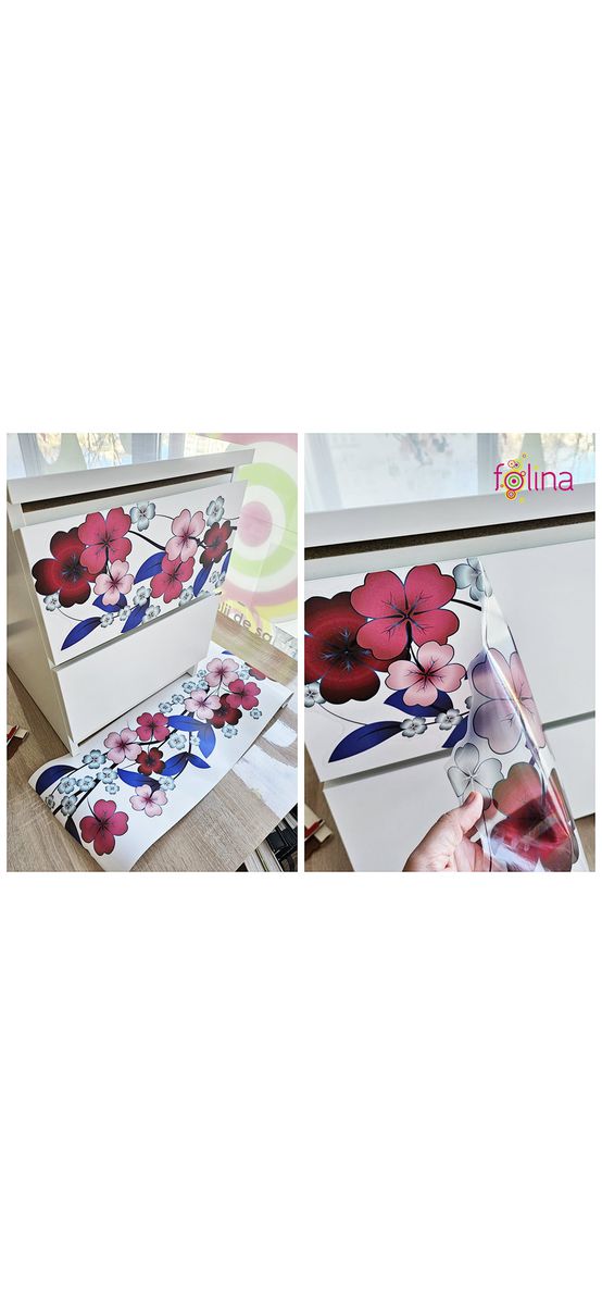 Bordură decorativă autoadezivă, Folina, model floral în nuanţe de roşu şi albastru, 30x200 cm