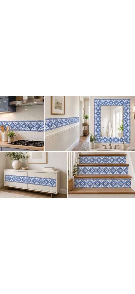 Set 10 Borduri decorative autoadezive, Folina 33, cu motive tradiţionale albastre, 18x100 cm