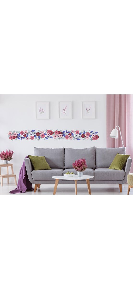 Bordură decorativă autoadezivă, Folina, model floral în nuanţe de roşu şi albastru, 30x200 cm