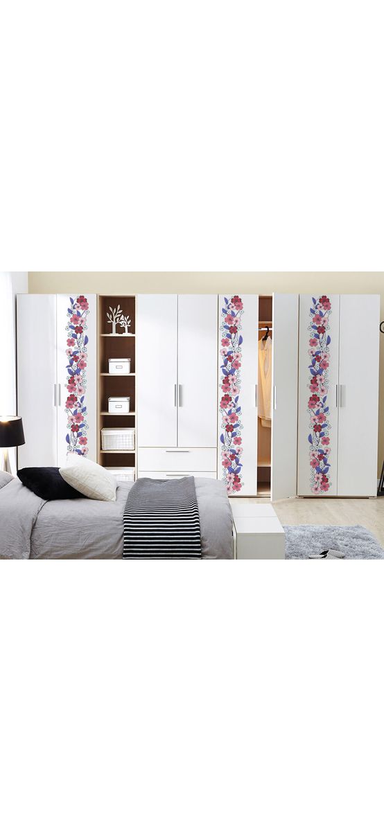 Bordură decorativă autoadezivă, Folina, model floral în nuanţe de roşu şi albastru, 30x200 cm