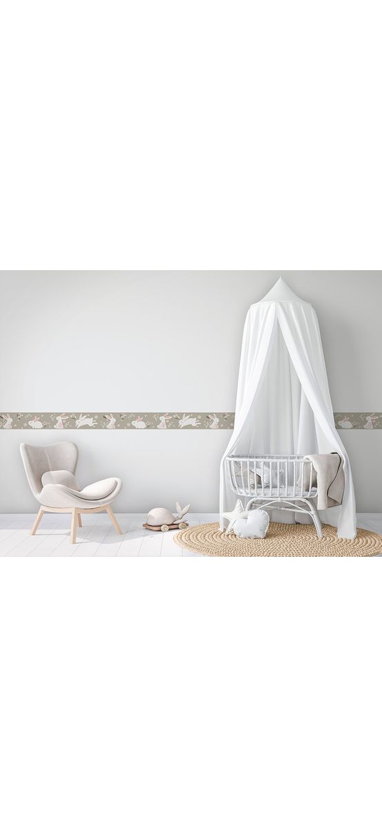 Bordură tapet cameră copii, gri cu model iepuraşi, Marburg Little Adventures 45862