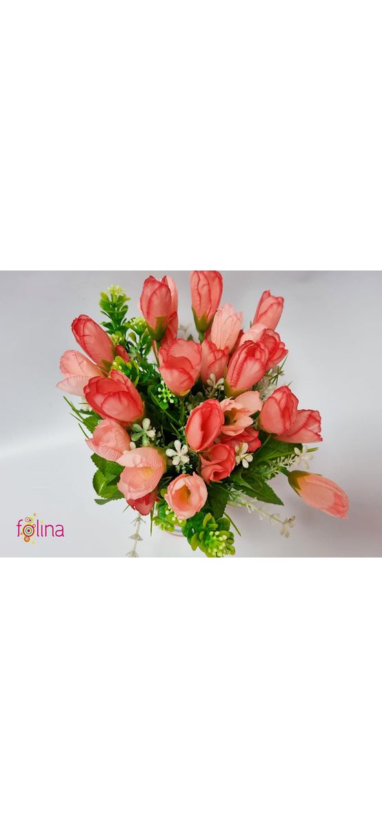 Aranjament flori artificiale roz în vas ceramic multicolor, 15 cm