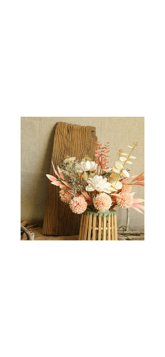 Buchet decorativ cu flori şi plante artificiale, 40 cm înălţime