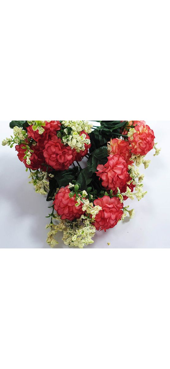 Creangă cu 5  flori artificiale garofiţe roşii, 30 cm înălţime