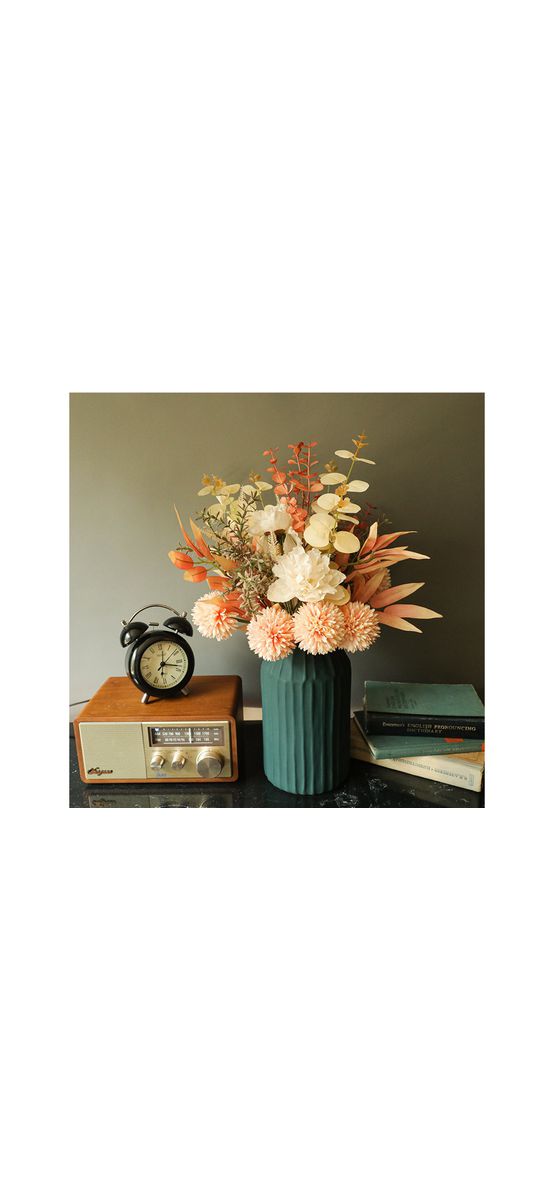 Buchet decorativ cu flori şi plante artificiale, 40 cm înălţime