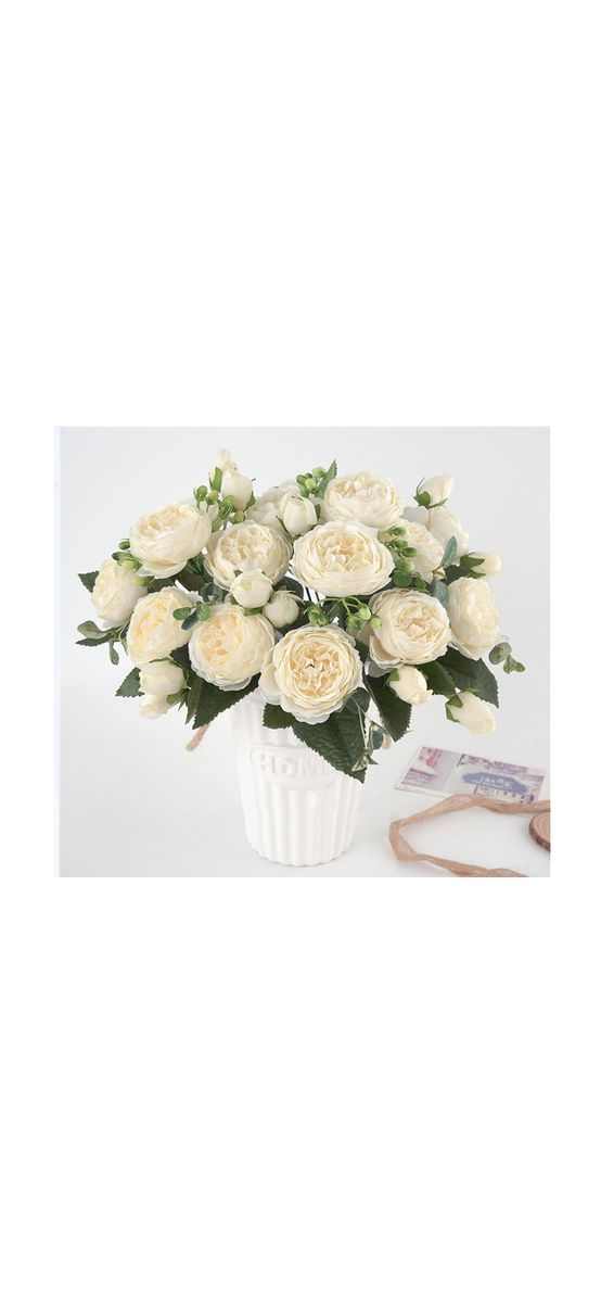 Buchet flori artificiale bujori crem, 30 cm înălţime