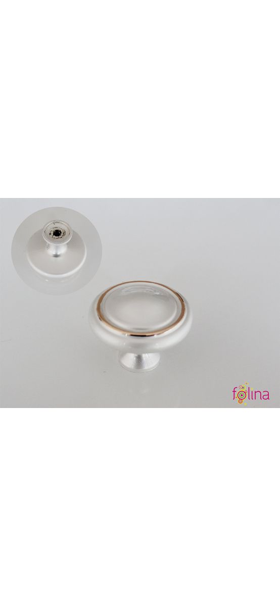 Mâner mobilă tip buton rotund, alb sidefat cu detaliu auriu