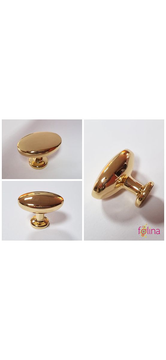Buton mobilă oval, Folina 626, metalic auriu lucios