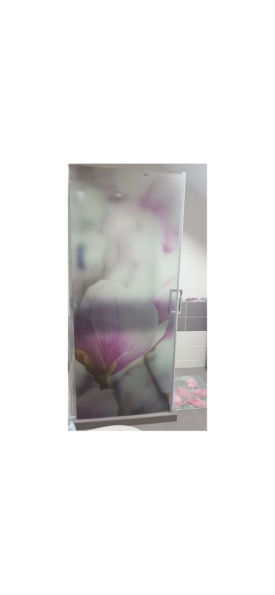 Folie cabină duş, Folina, model floral Magnolie, folie autoadezivă cu efect de sablare, rolă de 100x210 cm