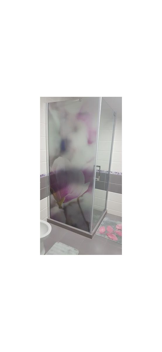Folie cabină duş, Folina, model floral Magnolie, folie autoadezivă cu efect de sablare, rolă de 100x210 cm