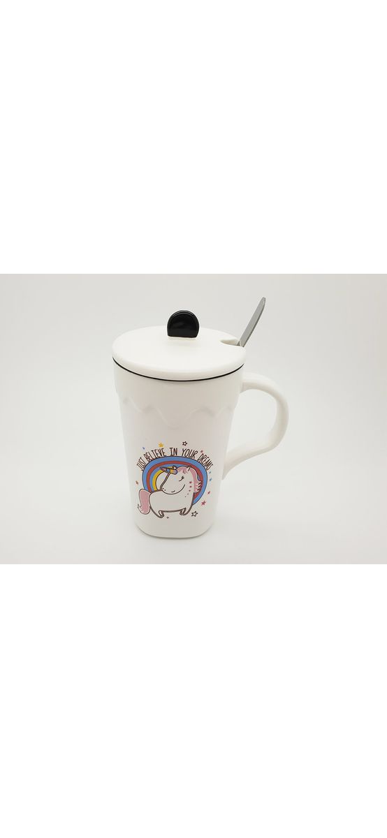 Cană din ceramica Unicorn, Folina, cu capac şi linguriţă