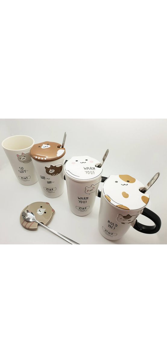 Cană Cat, Folina, din ceramică, cu linguriţă şi capac