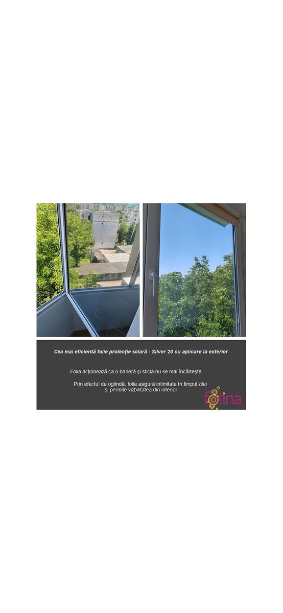 Folie protecţie solară reflexivă 80%, Silver 20, cu aplicare la exterior, rolă cu lăţime de 152 cm