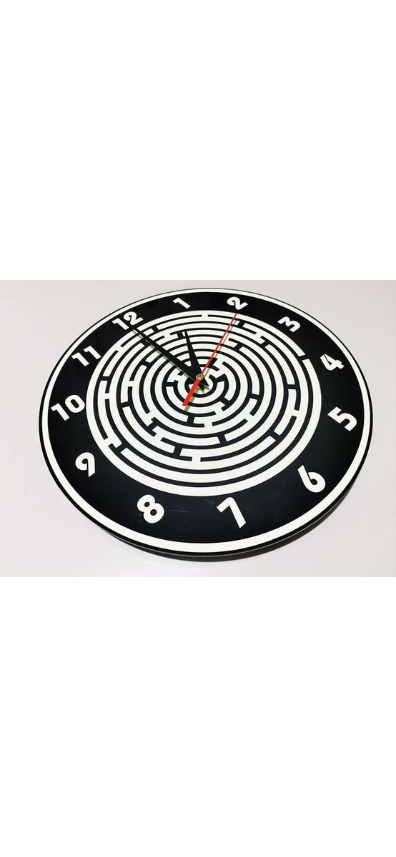 Ceas perete rotund, negru cu cifre fosforescente, Maze, 30 cm diametru