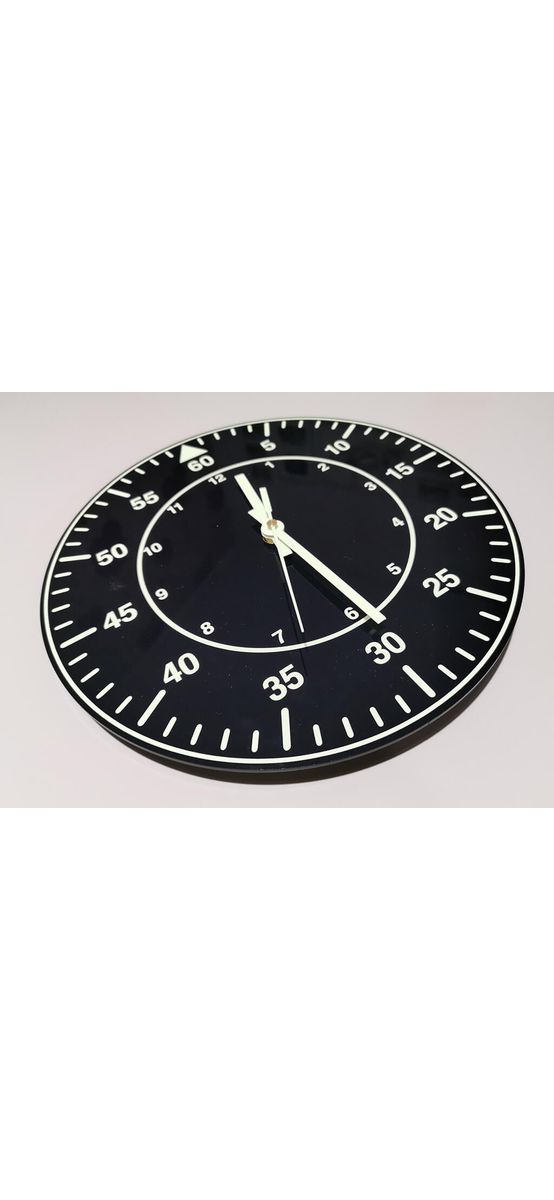 Ceas perete rotund, negru cu cifre fosforescente, Tecno, 30 cm diametru