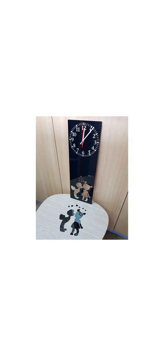 Ceas de perete Love, Folina, din plexiglass negru lucios, 60x20 cm
