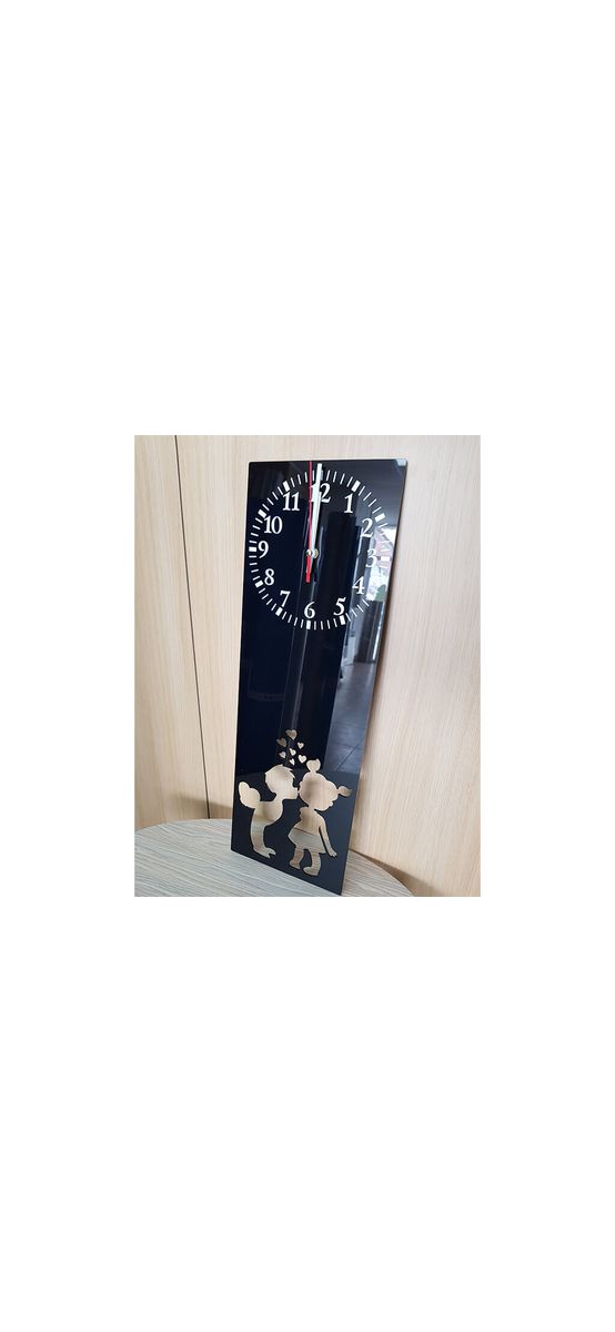 Ceas de perete Love, Folina, din plexiglass negru lucios, 60x20 cm